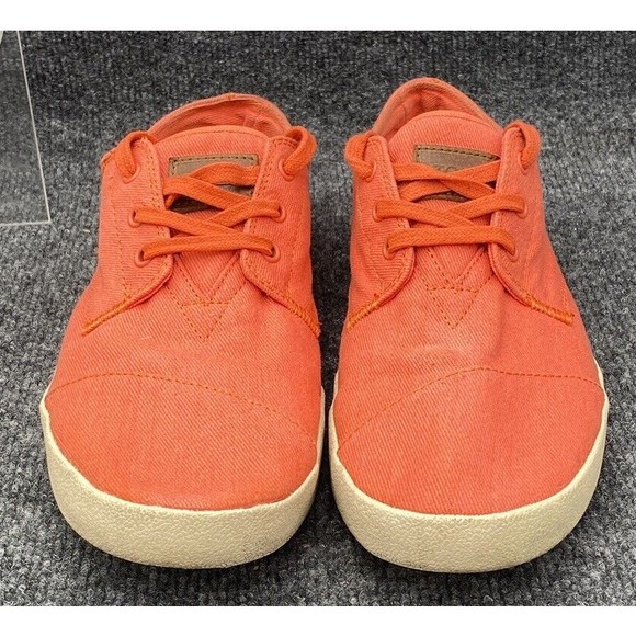 Toms Shoe Men Size 10.5 Canvas 3 Eye Lace Up Casual Sneakers Orange Coral 341113 - Picture 5 of 9